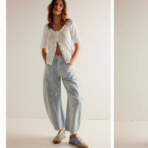 We The Free Good Luck Mid-Rise Stripe Barrel Jeans Size 26